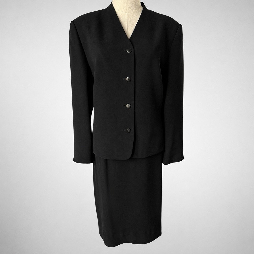 Vintage Pendleton Black Skirt Suit Women 14 16 Career Office Minimalist